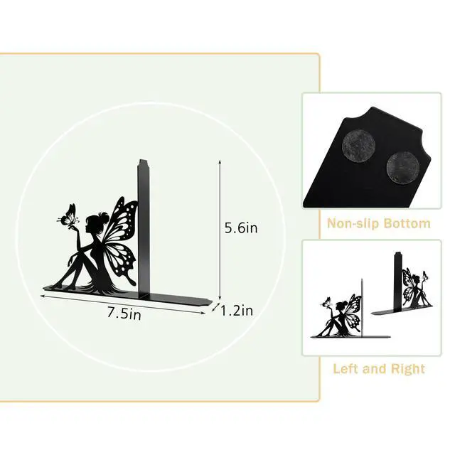 Alt view image 2 of 7 - Cute Book Ends for Shelves Decorative Fairy & Butterfly Design