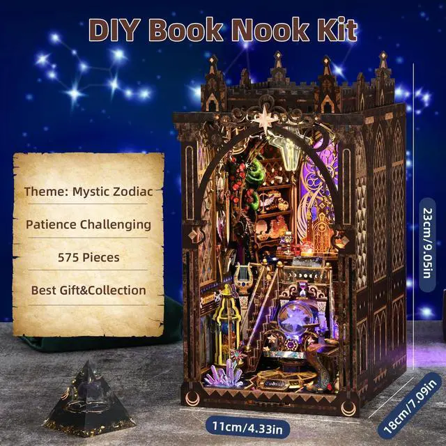 Alt view image 6 of 6 - Book Nook Kit, DIY Miniature House Dollhouse Kit 3D Puzzle for Adults | Booknook Bookend Bookshelf Decor Tiny House Model Build with Gradual Lighting, Gifts for Family and Friends