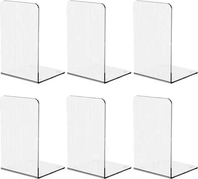 Main image of Book Ends for Shelves 6 Pcs Acrylic Bookends Clear | Invisible Book Holder,Unique Rippled Pattern,Decorative Book Stoppers,Sturdy Structure,Non-Slip,Desktop Organizer