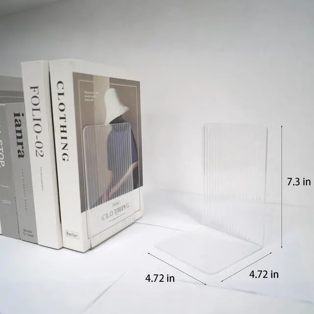 Alt view image 2 of 6 - Book Ends for Shelves 6 Pcs Acrylic Bookends Clear | Invisible Book Holder,Unique Rippled Pattern,Decorative Book Stoppers,Sturdy Structure,Non-Slip,Desktop Organizer