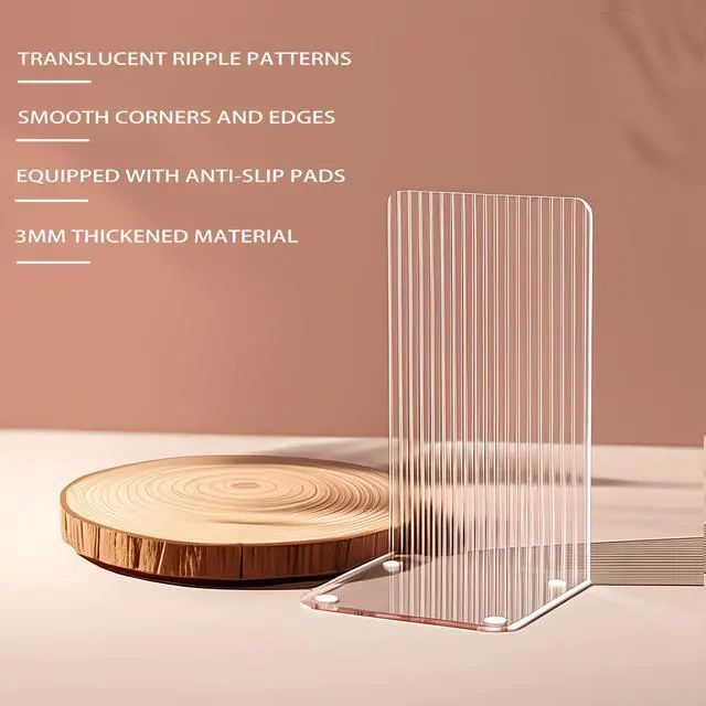 Alt view image 3 of 6 - Book Ends for Shelves 6 Pcs Acrylic Bookends Clear | Invisible Book Holder,Unique Rippled Pattern,Decorative Book Stoppers,Sturdy Structure,Non-Slip,Desktop Organizer
