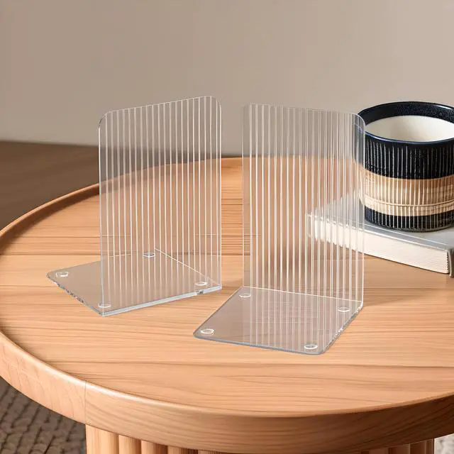 Alt view image 4 of 6 - Book Ends for Shelves 6 Pcs Acrylic Bookends Clear | Invisible Book Holder,Unique Rippled Pattern,Decorative Book Stoppers,Sturdy Structure,Non-Slip,Desktop Organizer
