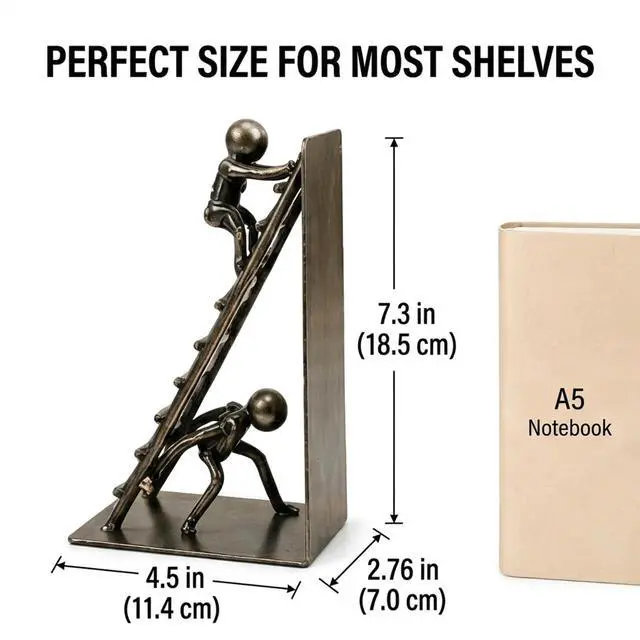 Alt view image 2 of 7 - Decorative Bookends for Shelves, Modern Climbing Man | Artistic climbing man bookends symbolize ambition and perseverance while keeping books neatly organized on shelves.