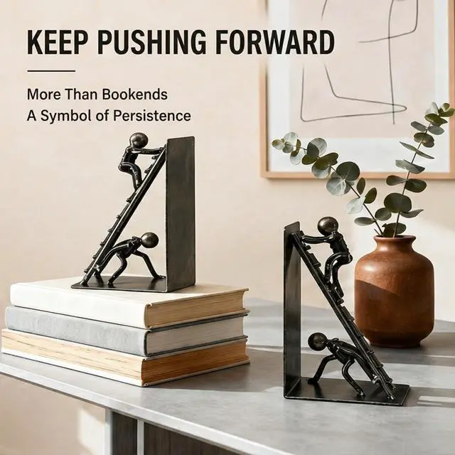 Alt view image 3 of 7 - Decorative Bookends for Shelves, Modern Climbing Man | Artistic climbing man bookends symbolize ambition and perseverance while keeping books neatly organized on shelves.
