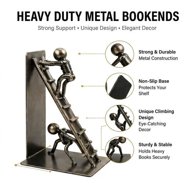 Alt view image 4 of 7 - Decorative Bookends for Shelves, Modern Climbing Man | Artistic climbing man bookends symbolize ambition and perseverance while keeping books neatly organized on shelves.