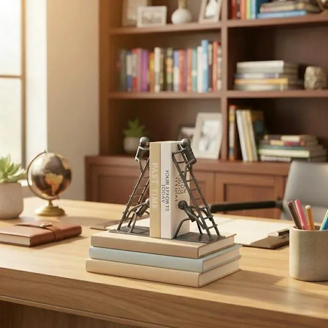 Alt view image 6 of 7 - Decorative Bookends for Shelves, Modern Climbing Man | Artistic climbing man bookends symbolize ambition and perseverance while keeping books neatly organized on shelves.