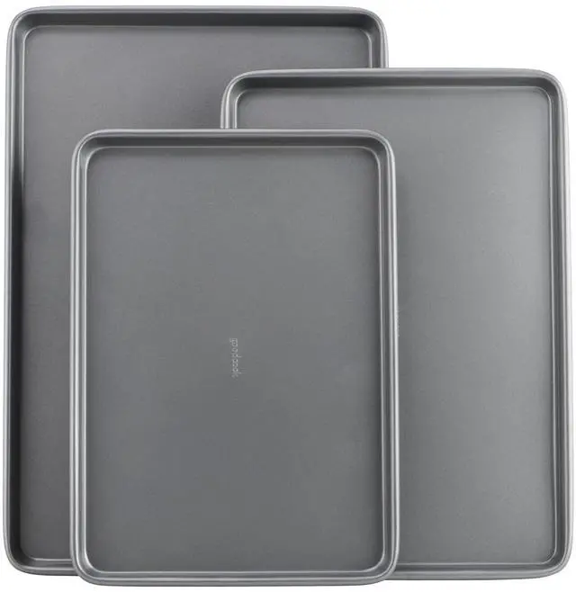 Main image of Everyday Nonstick Baking Sheet Set, 3 Pack Includes Small (13×9) Medium (15×1) and Large (17×11) Pans Carbon Steel Construction Cookie Sheets Bakeware Set, Gray