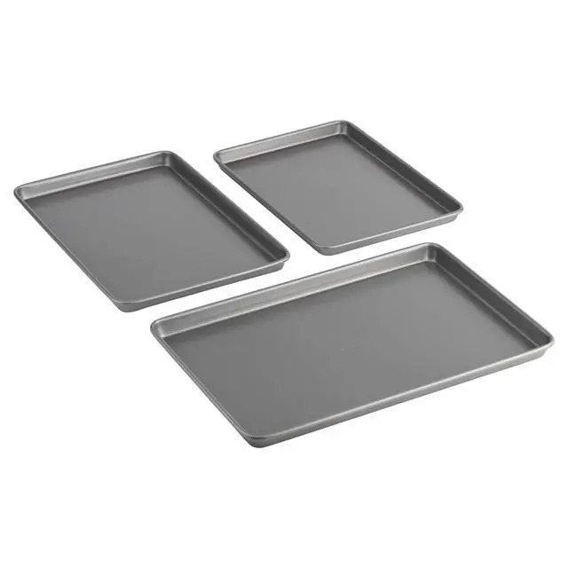 Alt view image 6 of 7 - Everyday Nonstick Baking Sheet Set, 3 Pack Includes Small (13×9) Medium (15×1) and Large (17×11) Pans Carbon Steel Construction Cookie Sheets Bakeware Set, Gray