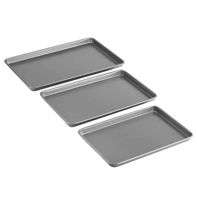 Alt view image 7 of 7 - Everyday Nonstick Baking Sheet Set, 3 Pack Includes Small (13×9) Medium (15×1) and Large (17×11) Pans Carbon Steel Construction Cookie Sheets Bakeware Set, Gray