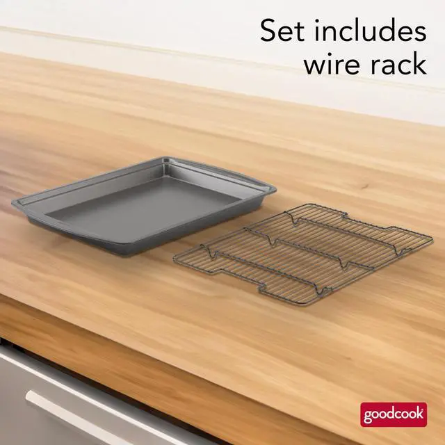 Alt view image 2 of 7 - 15 x 10.5 Nonstick Carbon Steel Baking Pan & Raised Wire Rack Pizza Crisper, Crispy Bacon, Multipurpose Cooking Sheet Pan, Cooling Rack, Kitchen Cookware Set, Dishwasher Safe