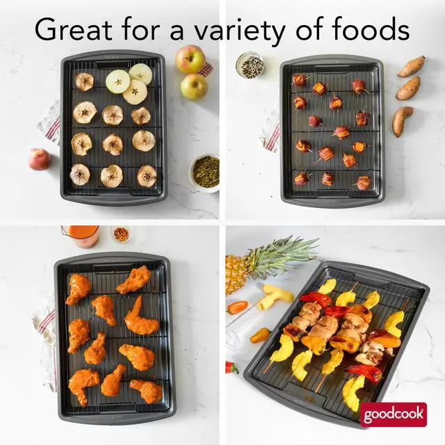 Alt view image 3 of 7 - 15 x 10.5 Nonstick Carbon Steel Baking Pan & Raised Wire Rack Pizza Crisper, Crispy Bacon, Multipurpose Cooking Sheet Pan, Cooling Rack, Kitchen Cookware Set, Dishwasher Safe