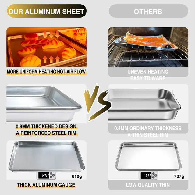 Alt view image 3 of 7 - Commercial Quality Baking Sheet Pan Set, Natural Aluminum Cookie Sheet, Umite Chef Warp Resistant Baker's Half Sheet Pan, Large Thick Cookie Tray Pans for Baking, Roasting(2 Pack, 18X13In)