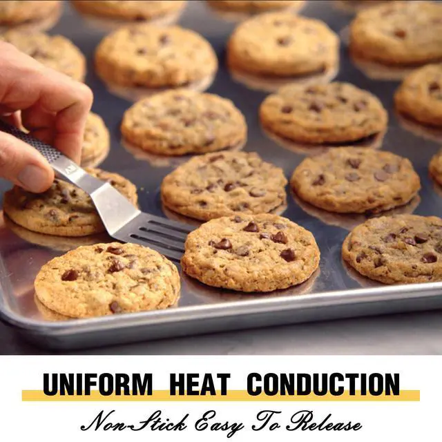 Alt view image 4 of 7 - Commercial Quality Baking Sheet Pan Set, Natural Aluminum Cookie Sheet, Umite Chef Warp Resistant Baker's Half Sheet Pan, Large Thick Cookie Tray Pans for Baking, Roasting(2 Pack, 18X13In)