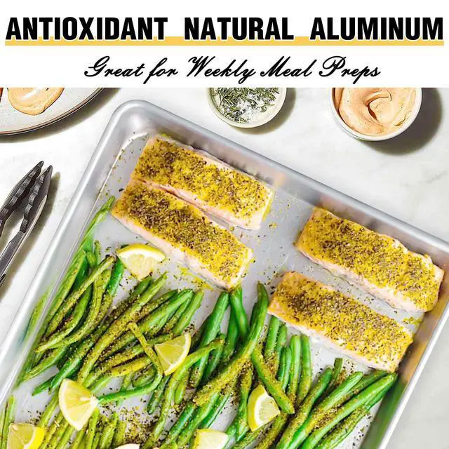 Alt view image 6 of 7 - Commercial Quality Baking Sheet Pan Set, Natural Aluminum Cookie Sheet, Umite Chef Warp Resistant Baker's Half Sheet Pan, Large Thick Cookie Tray Pans for Baking, Roasting(2 Pack, 18X13In)