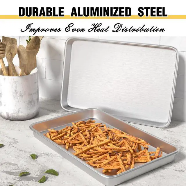 Alt view image 7 of 7 - Commercial Quality Baking Sheet Pan Set, Natural Aluminum Cookie Sheet, Umite Chef Warp Resistant Baker's Half Sheet Pan, Large Thick Cookie Tray Pans for Baking, Roasting(2 Pack, 18X13In)