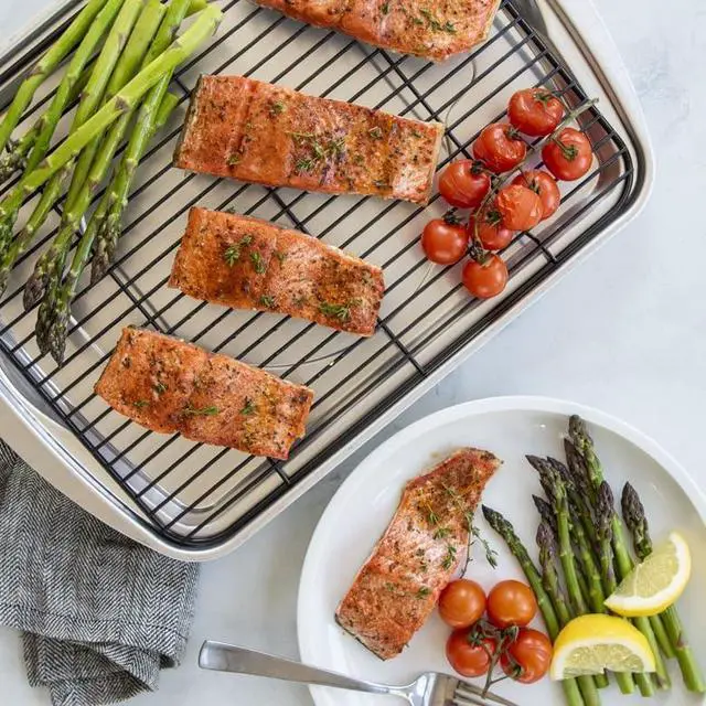 Alt view image 2 of 7 - Oven Crisp Baking Tray 2pc Set Includes Pan and Rack; Natural Aluminum For Air Frying, Crisping, Broiling, Baking; Cooking Surface 17 x 12 Inches
