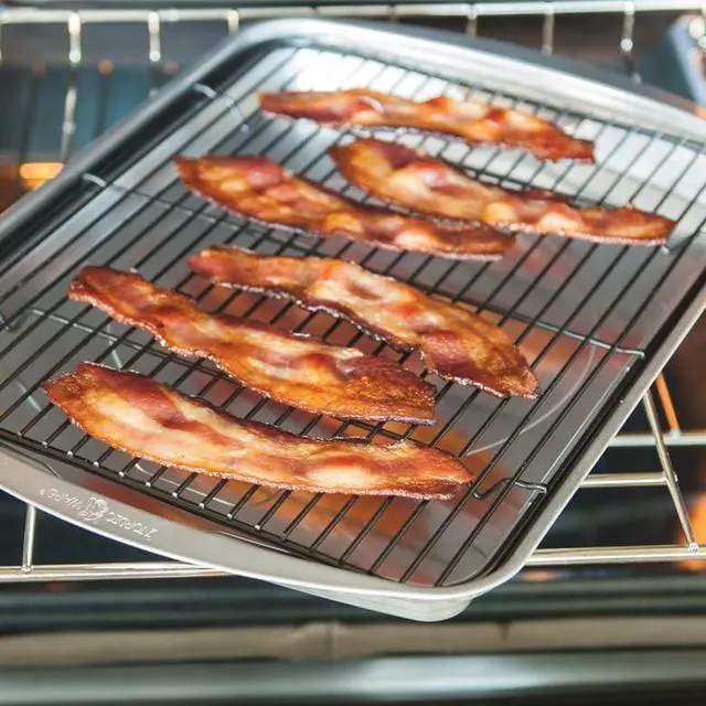 Alt view image 3 of 7 - Oven Crisp Baking Tray 2pc Set Includes Pan and Rack; Natural Aluminum For Air Frying, Crisping, Broiling, Baking; Cooking Surface 17 x 12 Inches