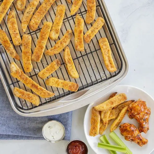 Alt view image 5 of 7 - Oven Crisp Baking Tray 2pc Set Includes Pan and Rack; Natural Aluminum For Air Frying, Crisping, Broiling, Baking; Cooking Surface 17 x 12 Inches