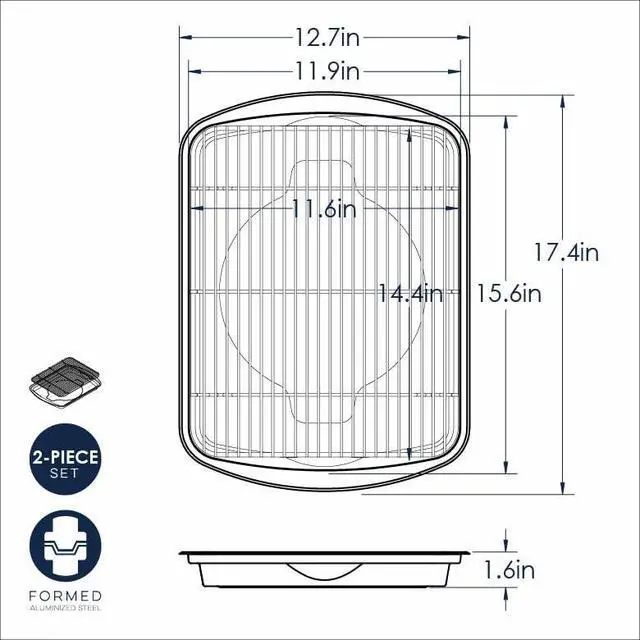 Alt view image 6 of 7 - Oven Crisp Baking Tray 2pc Set Includes Pan and Rack; Natural Aluminum For Air Frying, Crisping, Broiling, Baking; Cooking Surface 17 x 12 Inches