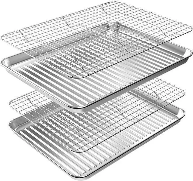 Main image of Baking Sheet with Cooling Wire Rack Set, Stainless Steel 2 Pans + 2 Racks | 16x12x1 Inches Baking Sheet Pan with Nonstick, Warp Resistant, Heavy Duty Design for Baking, Roasting, and Cooking