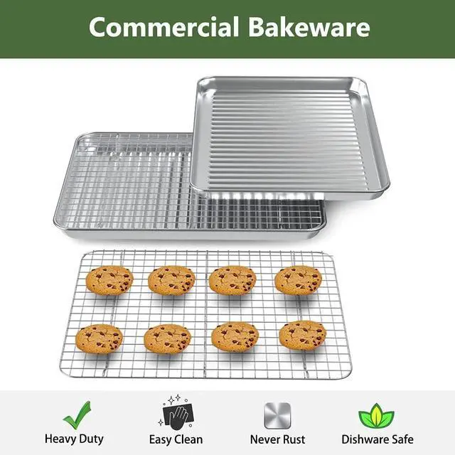 Alt view image 2 of 7 - Baking Sheet with Cooling Wire Rack Set, Stainless Steel 2 Pans + 2 Racks | 16x12x1 Inches Baking Sheet Pan with Nonstick, Warp Resistant, Heavy Duty Design for Baking, Roasting, and Cooking
