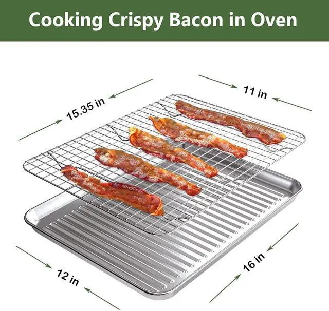 Alt view image 3 of 7 - Baking Sheet with Cooling Wire Rack Set, Stainless Steel 2 Pans + 2 Racks | 16x12x1 Inches Baking Sheet Pan with Nonstick, Warp Resistant, Heavy Duty Design for Baking, Roasting, and Cooking
