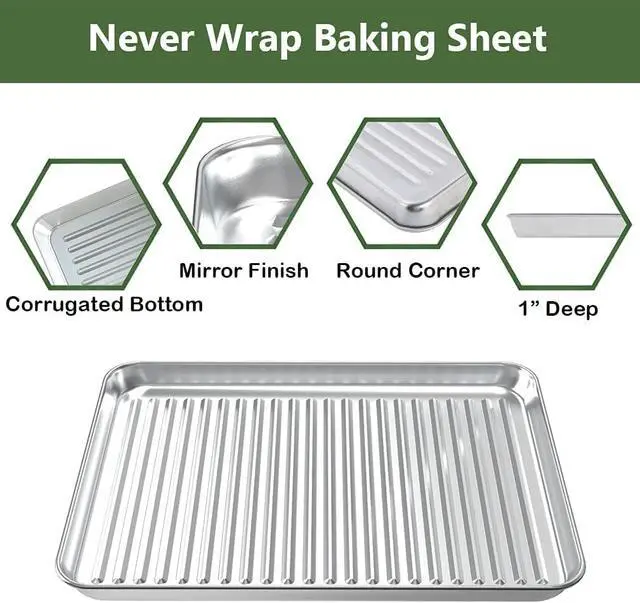 Alt view image 5 of 7 - Baking Sheet with Cooling Wire Rack Set, Stainless Steel 2 Pans + 2 Racks | 16x12x1 Inches Baking Sheet Pan with Nonstick, Warp Resistant, Heavy Duty Design for Baking, Roasting, and Cooking