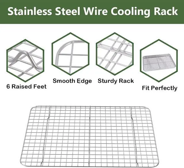 Alt view image 6 of 7 - Baking Sheet with Cooling Wire Rack Set, Stainless Steel 2 Pans + 2 Racks | 16x12x1 Inches Baking Sheet Pan with Nonstick, Warp Resistant, Heavy Duty Design for Baking, Roasting, and Cooking