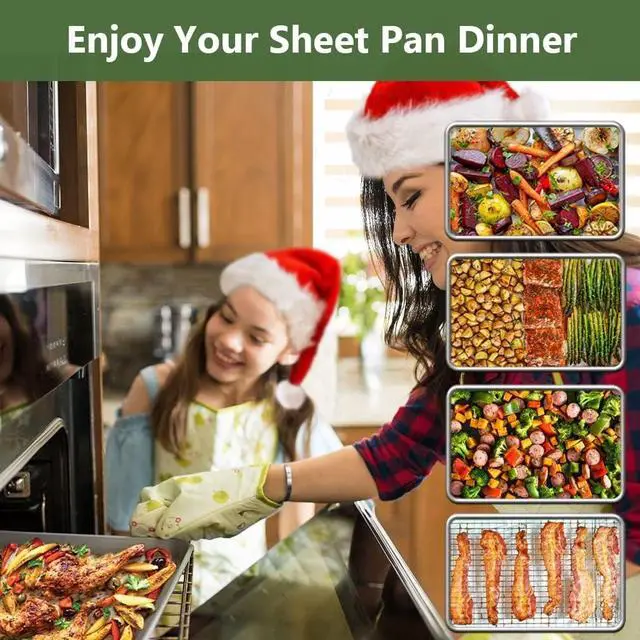 Alt view image 7 of 7 - Baking Sheet with Cooling Wire Rack Set, Stainless Steel 2 Pans + 2 Racks | 16x12x1 Inches Baking Sheet Pan with Nonstick, Warp Resistant, Heavy Duty Design for Baking, Roasting, and Cooking