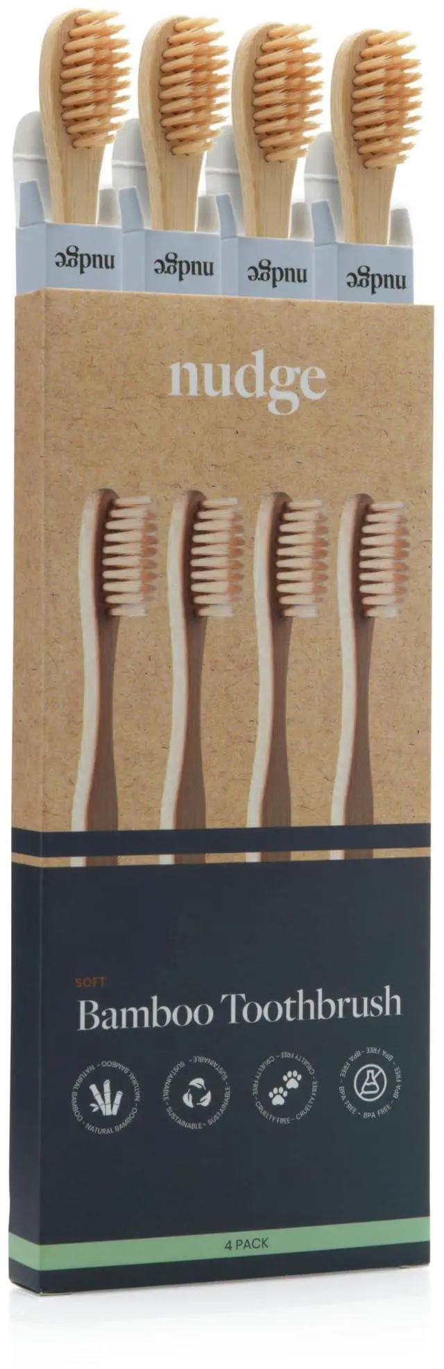 Main image of Natural Bamboo Toothbrushes with Bamboo Bristles, Soft Bristles Toothbrush, Biodegradable, Eco-Friendly, Sustainable Material, BPA Free (Pack of 4)