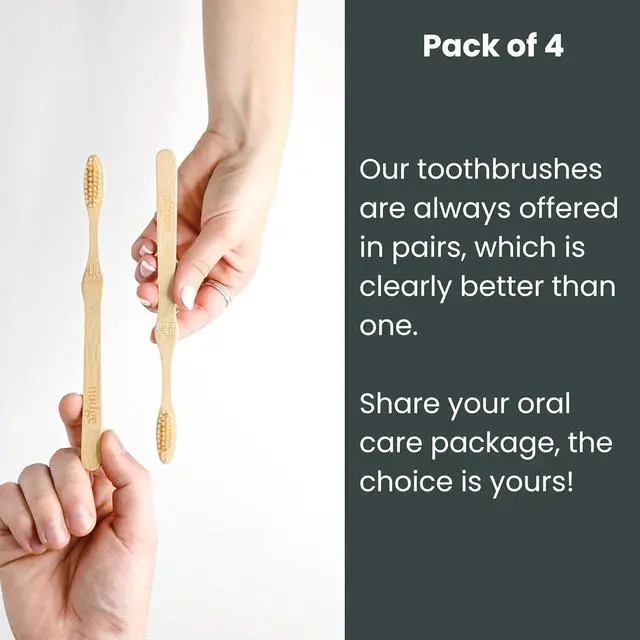 Alt view image 4 of 7 - Natural Bamboo Toothbrushes with Bamboo Bristles, Soft Bristles Toothbrush, Biodegradable, Eco-Friendly, Sustainable Material, BPA Free (Pack of 4)