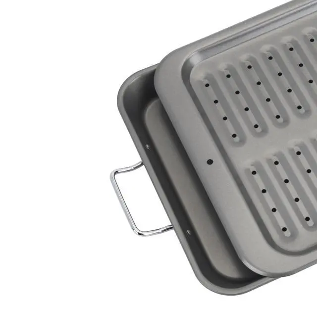 Alt view image 3 of 7 - Everyday Nonstick Steel Broiler Pan, 11.5" x 14.25", Gray