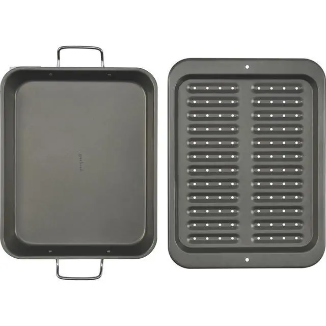 Alt view image 4 of 7 - Everyday Nonstick Steel Broiler Pan, 11.5" x 14.25", Gray