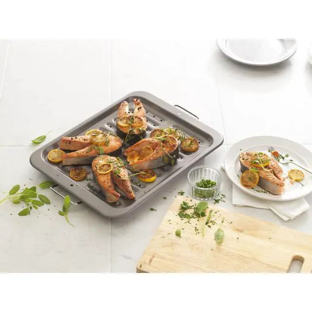 Alt view image 5 of 7 - Everyday Nonstick Steel Broiler Pan, 11.5" x 14.25", Gray