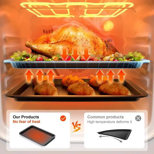 Alt view image 2 of 7 - Ceramic Baking Sheet Pan Set of 3, Easy to Grab, Non-Toxic | Commercial Cookie Sheets for Oven, Nonstick Half/Jelly Roll/Quarter Baking Tray,Wider Gribs, Premium,Easy to Clean- Dark Grey