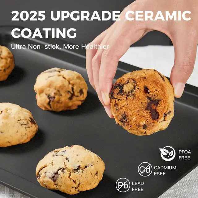 Alt view image 4 of 7 - Ceramic Baking Sheet Pan Set of 3, Easy to Grab, Non-Toxic | Commercial Cookie Sheets for Oven, Nonstick Half/Jelly Roll/Quarter Baking Tray,Wider Gribs, Premium,Easy to Clean- Dark Grey