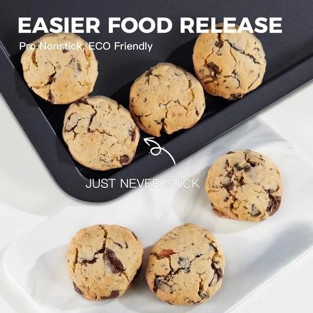 Alt view image 5 of 7 - Ceramic Baking Sheet Pan Set of 3, Easy to Grab, Non-Toxic | Commercial Cookie Sheets for Oven, Nonstick Half/Jelly Roll/Quarter Baking Tray,Wider Gribs, Premium,Easy to Clean- Dark Grey