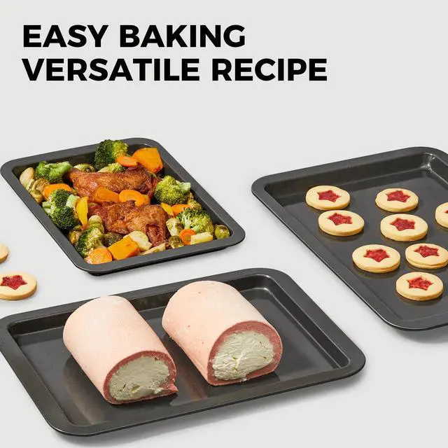 Alt view image 7 of 7 - Ceramic Baking Sheet Pan Set of 3, Easy to Grab, Non-Toxic | Commercial Cookie Sheets for Oven, Nonstick Half/Jelly Roll/Quarter Baking Tray,Wider Gribs, Premium,Easy to Clean- Dark Grey