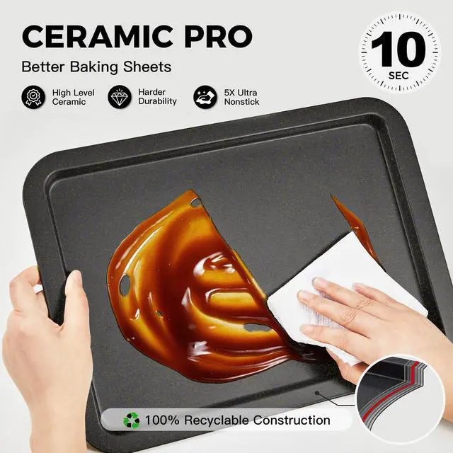 Alt view image 6 of 7 - Ceramic Baking Sheet Pan Set of 3, Easy to Grab, Non-Toxic | Commercial Cookie Sheets for Oven, Nonstick Half/Jelly Roll/Quarter Baking Tray,Wider Gribs, Premium,Easy to Clean- Dark Grey