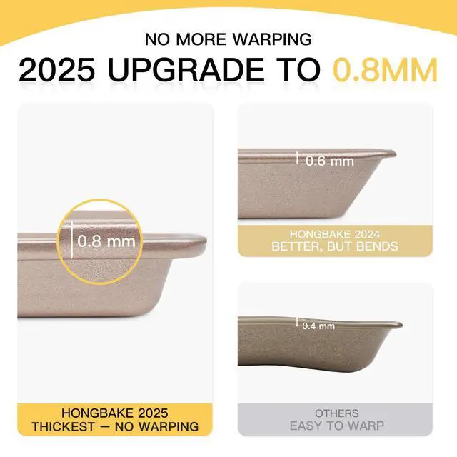 Alt view image 3 of 7 - Baking Sheet Pan Set of 3, Cookie Sheets for Oven, Nonstick Half/Quarter/Jelly Roll Pans with Diamond Texture Pattern, 0.8mm Thick Heavy Duty Cookie Tray, Champagne Gold