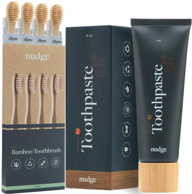 Main image of Nano Hydroxyapatite Toothpaste 4 oz (Orange Mint) + 4 Pack Biodegradable Bamboo Toothbrushes - Eco-Friendly, Natural Oral Care Kit