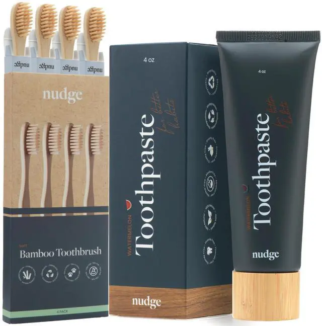Main image of Nano Hydroxyapatite Toothpaste 4 oz (Watermelon Mint) + 4 Pack Biodegradable Bamboo Toothbrushes - Eco-Friendly, Natural Oral Care Kit
