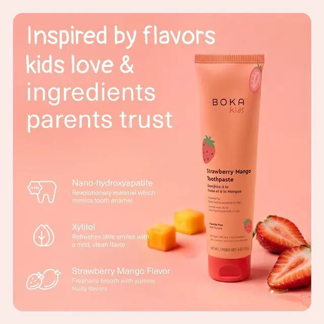 Alt view image 2 of 7 - Kids Toothpaste - Fluoride Free Nano Hydroxyapatite Toothpaste | Kids Oral Care - Strawberry Mango - 1.3 Oz, 2PK