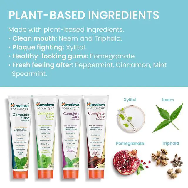 Alt view image 6 of 6 - Botanique Complete Care Toothpaste, Herbal Variety 4 Pack, 5.29 oz | Fluoride Free Toothpaste with Xylitol & Neem, Fights Plaque, Freshens Breath,SLS Free, No Artificial Flavors or Colors