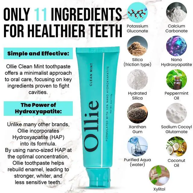 Alt view image 3 of 7 - Fluoride Free 10% Nano Hydroxyapatite Toothpaste, Clean Mint, 1 Pack | Rod-Shaped Nano HAP, Remineralizes Enamel, Reduces Sensitivity, Reverses Small Cavities, Naturally Whitens Teeth, 4oz