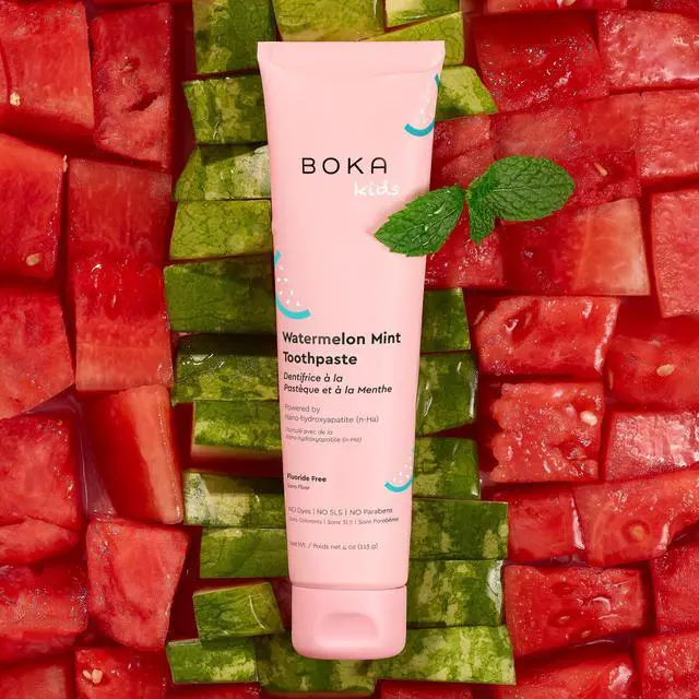 Alt view image 2 of 7 - Fluoride Free Toothpaste Nano Hydroxyapatite Toothpaste - Watermelon Mint Flavor, 4 oz 1Pk and Boka Classic Manual Toothbrush with Extra Soft Activated-Charcoal Bristles, Mint, Bundle
