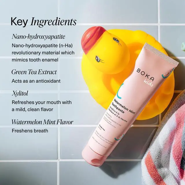 Alt view image 4 of 7 - Fluoride Free Toothpaste Nano Hydroxyapatite Toothpaste - Watermelon Mint Flavor, 4 oz 1Pk and Boka Classic Manual Toothbrush with Extra Soft Activated-Charcoal Bristles, Mint, Bundle