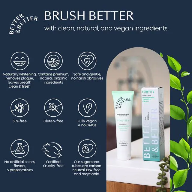 Alt view image 6 of 7 - Fortify | Hydroxyapatite Toothpaste | Remineralize Enamel with Vitamin D3 & Calcium | Fluoride-Free, SLS-Free | Natural Whitening | Fresh Mint | 3.4oz