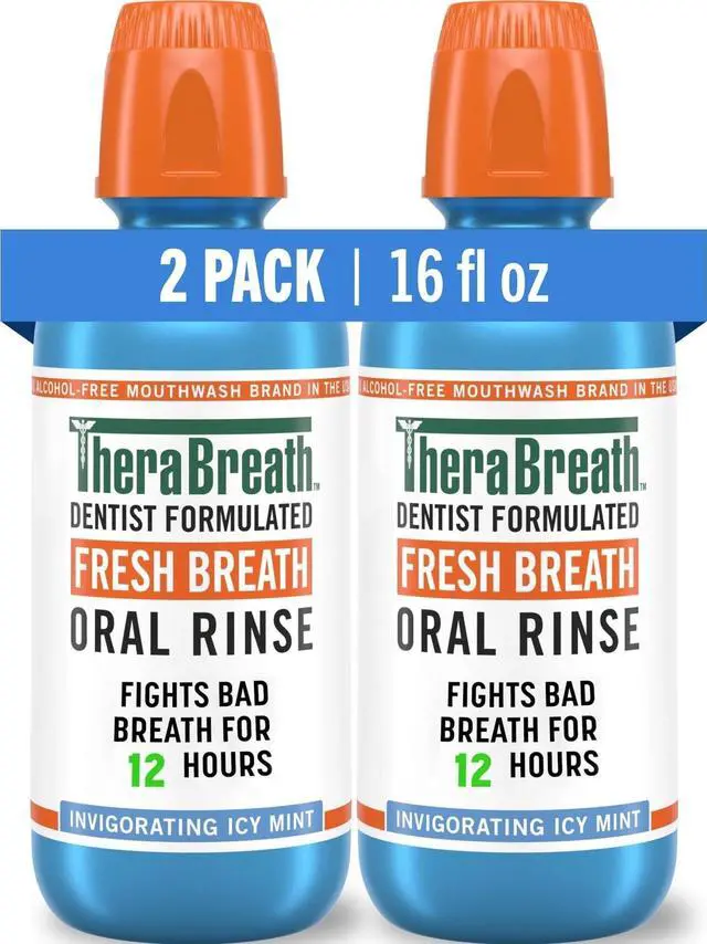 Main image of Fresh Breath Mouthwash, Icy Mint Flavor, Alcohol-Free, 16 Fl Oz (Pack of 2)