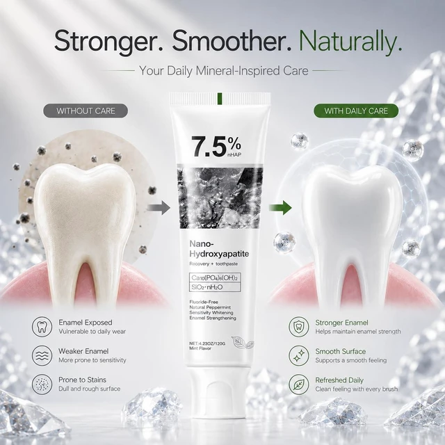 Alt view image 5 of 7 - 7.5% Hydroxyapatite Toothpaste for Enamel Protection, Fluoride-Free Formula with Gentle Mint, for Sensitive Teeth, Daily Protection, Long-Lasting Fresh Breath, 4.23 Oz (Grey1PC)
